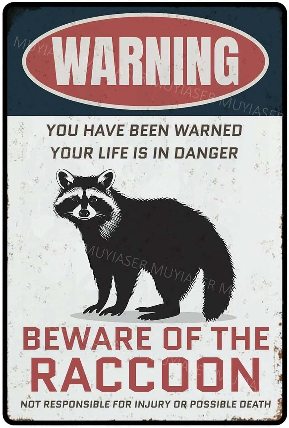 Warning Sign Beware Of The Raccoon Aluminum Metal Tin Signs Door Sign ...