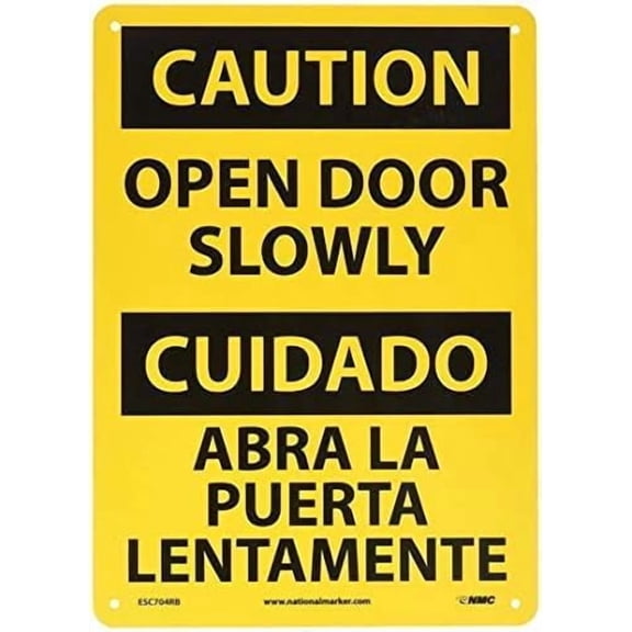 Warning Sign Bilingual, Caution Open Door Slowly Sign Business Sign 12X8 Inches Aluminum Metal Tin Sign