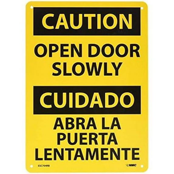 Warning Sign Bilingual, Caution Open Door Slowly Sign Business Sign 12X8 Inches Aluminum Metal Tin Sign