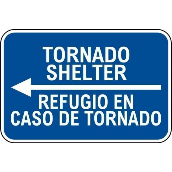 Warning Sign - Bilingual Tornado Shelter Left Arrow, Tin Sign, Warning Metal Sign, Vintage Wall Decor for Home, Farm, Bar, Coffee Shop, Club to Guide to Tornado Shelters, 12X8 Inch