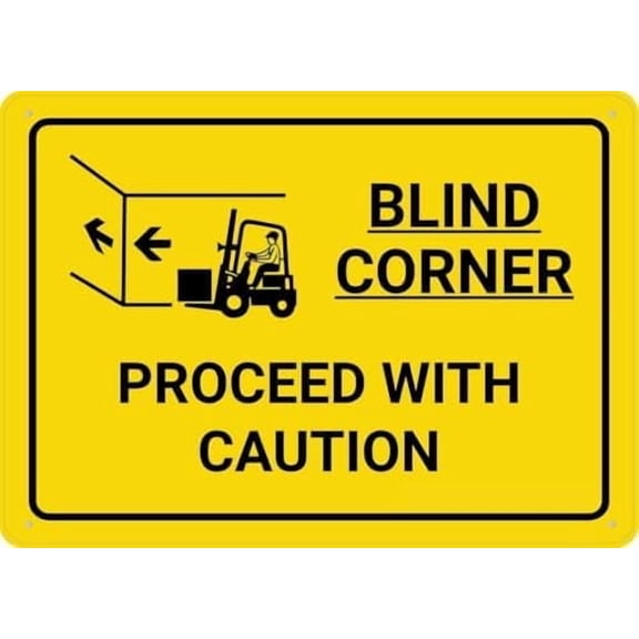 Warning Sign - Blind Corner, Rust Free Aluminum Metal Sign, Ink Printing, Durable, Outdoor Use for Home, Garage, Warehouse, Industrial Decor Near Blind Corners, 12X8 Inch