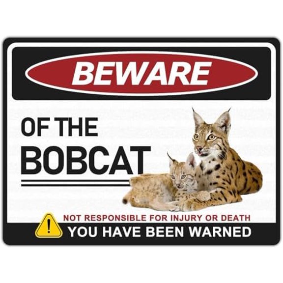 Warning Sign - Bobcat Warning, Beware of Bobcat, Suitable for Home, Outdoor Yard, Fence, Office, Club, Bar Wall Art Decor Near Bobcat Habitats, 12X8 Inch
