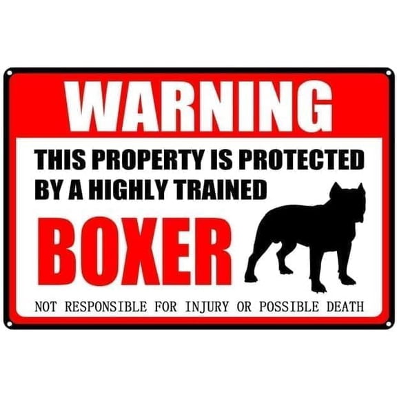 Warning Sign - Boxer Warning, Aluminum Metal Sign, Pet-Themed Gift, Indicates Property is Protected by Trained Boxers, Durable Weatherproof, Suitable for Indoor/Outdoor Pet Security, 12X8 Inch