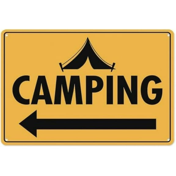 Warning Sign - Camping Left Arrow, Warning Metal Sign, Vintage Wall Decor for Home, Farm, Bar, Coffee Shop, Club to Guide to Left-Side Camping Areas, 12X8 Inch