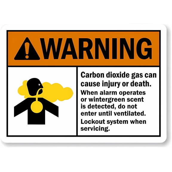 Warning Sign - Carbon Dioxide Gas Causes Injury Or Death, 8"x12" Metal Sign, When Alarm/Wintergreen Scent Detected Do Not Enter Until Ventilated, for Wall/Fence, Gas Hazard Sign
