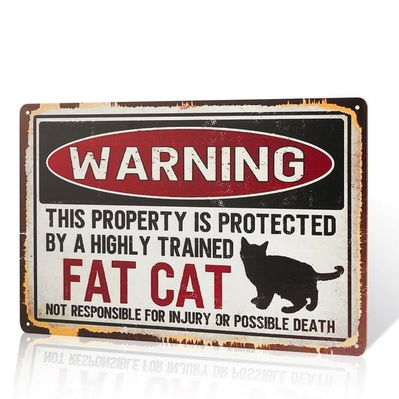 Warning Sign Cat House Metal Wall Plaque, Home Decoration