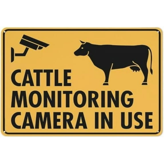 Warning Sign - Cattle Monitoring Camera in Use, Weather-Resistant, Usable Indoor Like Farm Control Rooms and Outdoor Like Grazing Areas and Barns, 12X8 Inch