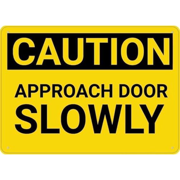 Warning Sign - Caution Approach Door Slowly, Durable Metal Warning Sign for Garage, Warehouse, Industrial Decor and House, Business Busy Doors, 12X8 Inch