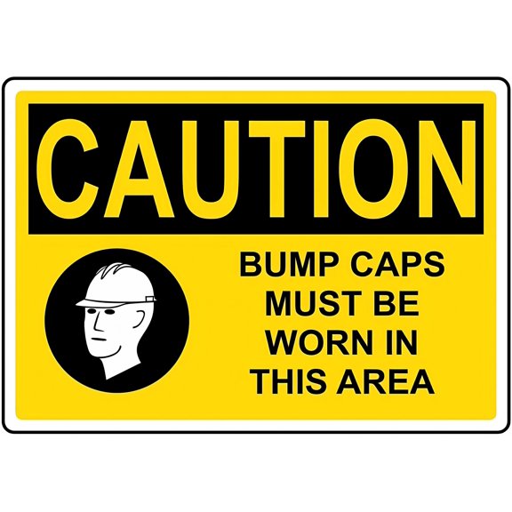 Warning Sign Caution Bump Caps Must Be Worn in This Area - 8"x12" Metal Tin Alert Sign for Industrial Work Zones