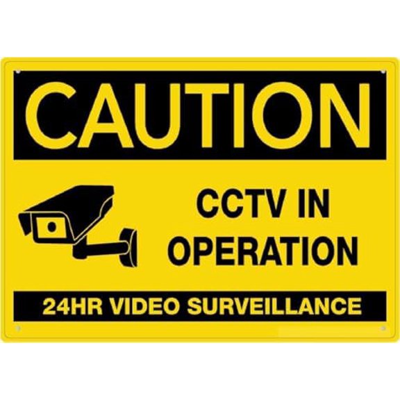 Warning Sign - Caution CCTV in Operation, Warning Tin Sign, Fits Home, Kitchen, Farm, Garden, Garage Wall Decor & Garage, Warehouse, Industrial Decor Near CCTV, 12X8 Inch