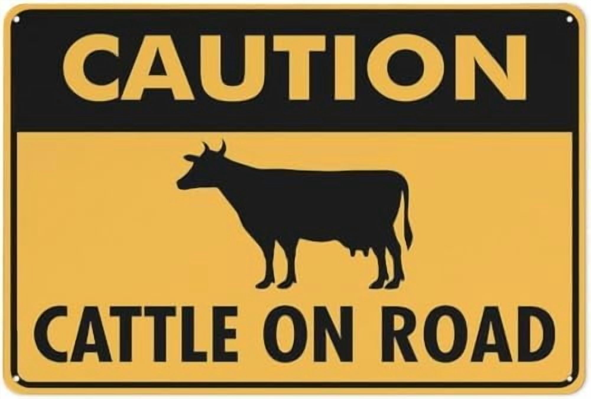 Warning Sign - Caution Cattle On Road, Outdoor Aluminum Sign with Ink ...