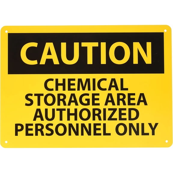 Warning Sign - Caution Chemical Storage Area, 8"x12" Rigid Metal Placard, Authorized Personnel Only, Industrial Safety Sign, Lab & Warehouse Use
