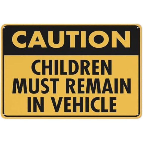 Warning Sign - Caution Children Must Remain in Vehicle, Warning Tin Sign, Fits Home, Kitchen, Farm, Garden, Garage Wall Decor Near Vehicle Areas, 12X8 Inch