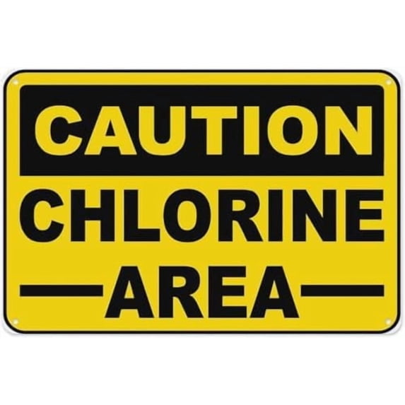 Warning Sign - Caution Chlorine Area, Aluminum Tin Warning Sign, for Home, Outdoor, Garden to Mark Chlorine Storage Areas, Durable for Pools, Substance Rooms, Gardens, 12X8 Inch