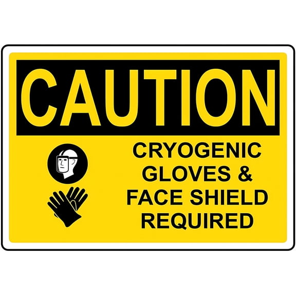 Warning Sign - Caution Cryogenic Gloves & Face Shield Required, 8"x12" Metal Tin Sign, for Laboratories, Industrial Cold Storage, Safety Equipment Sign