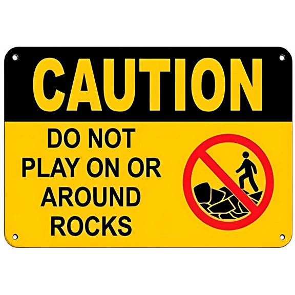 Warning Sign - Caution Do Not Play On Or Around Rocks, 8"x12" Aluminum Metal Tin Sign, Construction Safety Sign, Business Alert Sign, Outdoor Warning