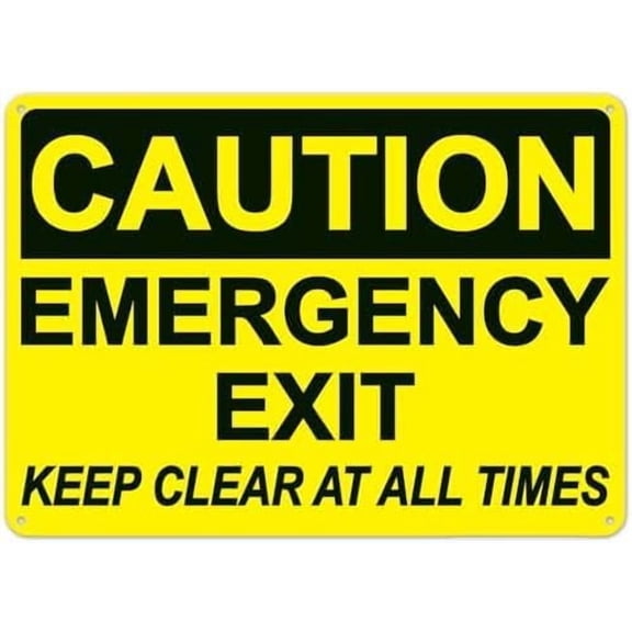 Warning Sign - Caution Emergency Exit Keep Clear, Metal Tin Sign, 8X12 Inch Size, Clear Warning for Home & Business Emergency Exit Areas, 12X8 Inch