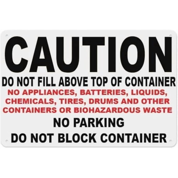 Warning Sign - Caution Do Not Fill Above Top of Container, Tin Sign, Warning Metal Sign, Vintage Wall Decor for Home, Farm, Bar, Coffee Shop, Club Container Filling Areas, 12X8 Inch