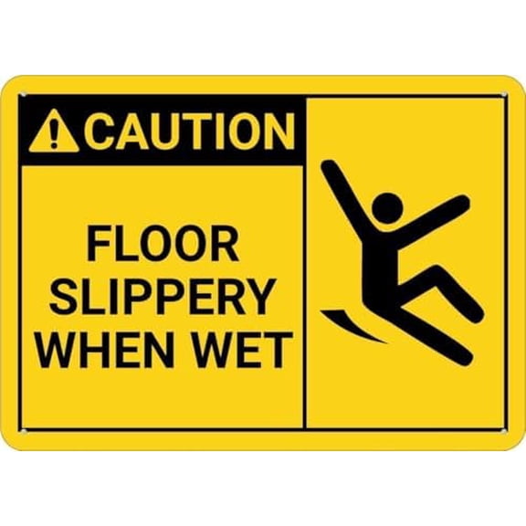 Warning Sign - Caution Floor Slippery When Wet for House, Premium Aluminum Yard Sign, Sun-Proof, Rust-Free, Suitable for House Areas with Slippery Floors Like Bathrooms, Kitchens, 12X8 Inch