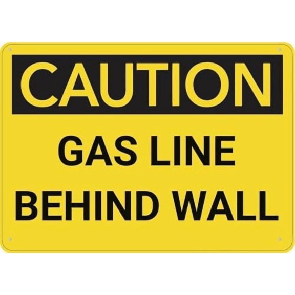 Warning Sign - Caution Gas Pipe Behind, Tin Sign, Great for Garden, Yard Wall Decor, Durable Metal Warning Sign for Garage, Warehouse, Industrial Decor Near Gas Pipes, 12X8 Inch