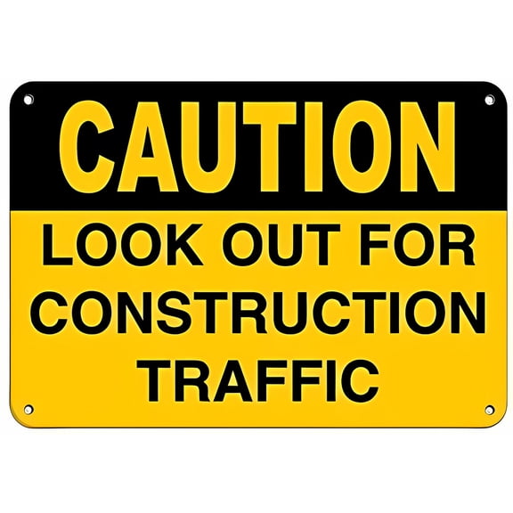 Warning Sign Caution Look Out for Construction Traffic Safety Slogans - 8"x12" Aluminum Metal Tin Business Sign
