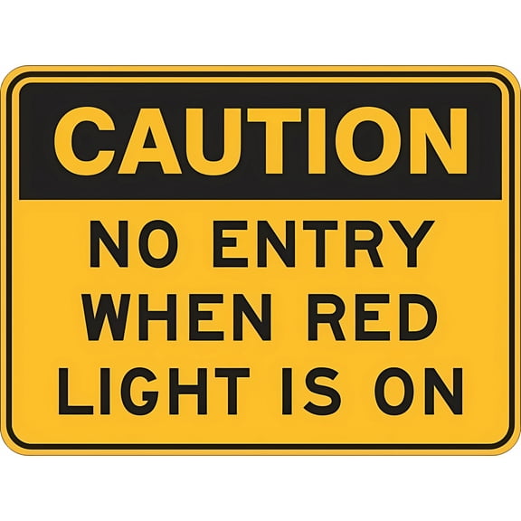 Warning Sign - Caution No Entry When Red Light, 8"x12" Aluminum Rust-Proof Sign, for Restricted Areas, Factory Zones, Security Alert Sign