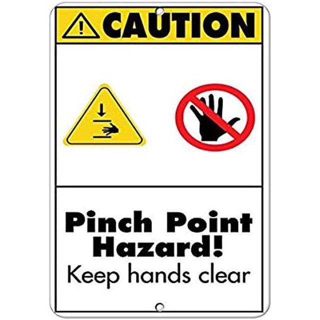 Warning Sign Caution Pinch Point Hazard! Keep Hands Clear. Hazard Sign ...