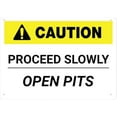 thumbnail image 1 of Warning Sign - Caution Proceed Slowly Open Pits, Outdoor Printed Rust Free Aluminum Yard Sign, Fits Home, Business, Driveway Near Open Pits, 12X8 Inch, 1 of 4