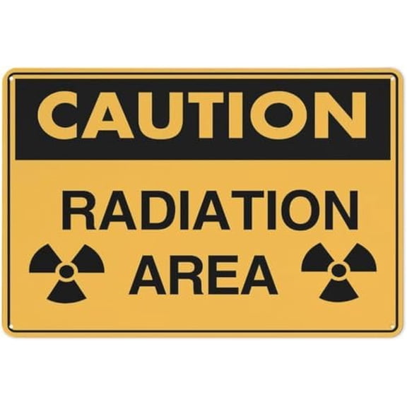 Warning Sign - Caution Radiation Area, Reflective Aluminum Metal Sign with Symbol, for Labs, Nuclear Facilities, 12x8 inch