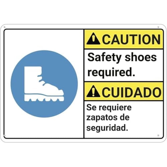 Warning Sign - Caution Shoes Required Bilingual Spanish, Inch Rust Free Aluminum Sign, Ink Printing, Durable Outdoor Use for Home Areas Needing Footwear, 12X8 Inch