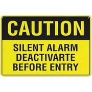 Warning Sign - Caution Silent Alarm Deactivate Before Entry, Outdoor Aluminum Sign with Ink Printing, Fits House, Business Areas with Silent Alarms, 12X8 Inch