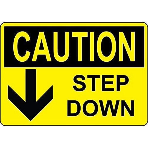 Warning Sign Caution Step Down W Down Arrow Yellow Sign Business Sign 12X8 Inches Aluminum Metal Tin Sign