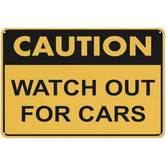 Warning Sign - Caution Watch Out for Cars, Funny Decor Metal Aluminum Rust-Free Sign, with Pre-Drilled Holes, Weather-Resistant, Fits House Door, Office, Business, Yard, 12X8 Inch