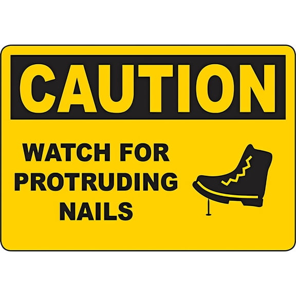Warning Sign Caution Watch for Protruding Nails - 8"x12" Aluminum Rust-Proof Security Sign for Carpentry Shops Construction Sites