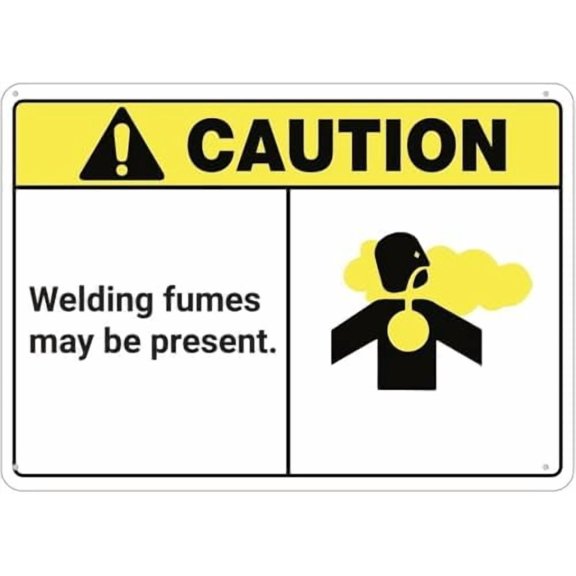 Warning Sign - Caution Welding Fumes May Be Present for Home, Rust Free Aluminum Sign, Ink Printing, Durable for Up to 7 Years Outdoor Near Welding Areas, 12X8 Inch