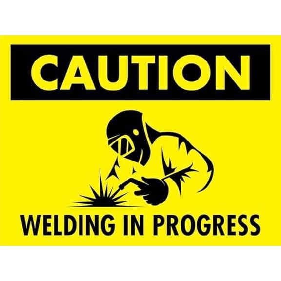 Warning Sign - Caution Welding in Progress Warning, Metal Tin Sign, Notice for Yard Welding Zones Like Workshops, Construction Sites, 12X8 Inch