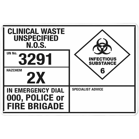 Warning Sign Clinical Waste Unspecified Nos 3291 2X (Emergency Information) - 8"x12" Aluminum Rust-Proof Tin Sign for Homes Hospitals Labs