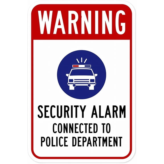 Warning Sign - Connected to Police Department - 8"x12" Aluminum Rust-Proof Fade Resistant Sign, Law Enforcement Decor for Homes Coffee Bars
