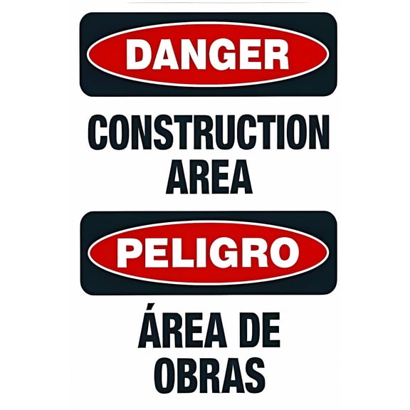Warning Sign Construction Area Bilingual English-Spanish Aluminum Sign - 8"x12", Rust-Proof Decor for Roads, Garages, Construction Zones