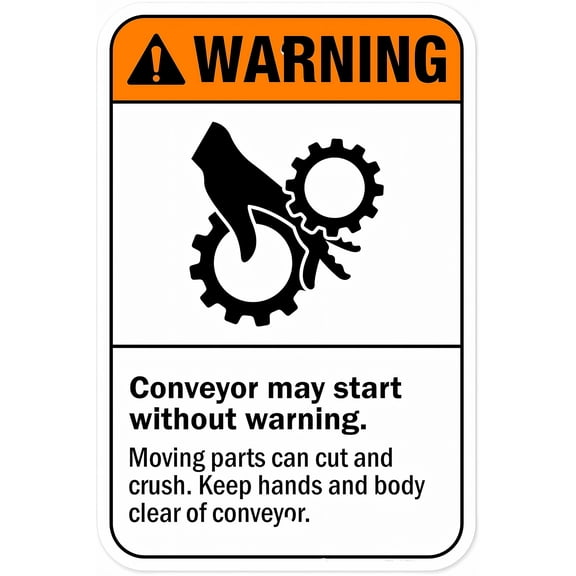 Warning Sign - Conveyor May Start Without Warning - 8"x12" Aluminum Rust-Proof Fade Resistant Sign, Industrial Safety Decor for Homes Coffee Bars