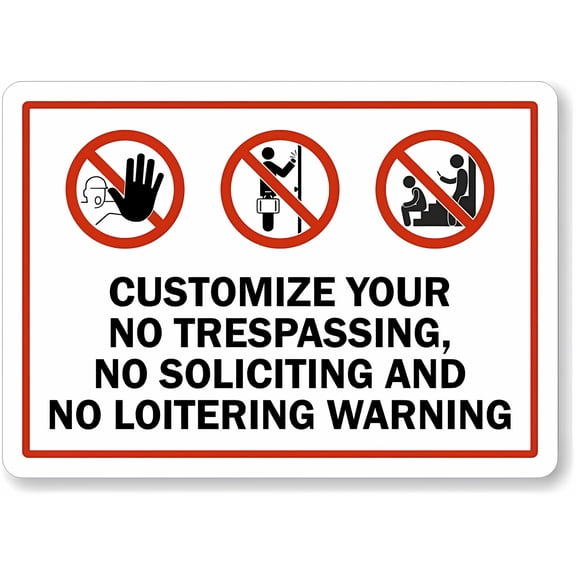 Warning Sign - Custom Security No Trespassing, 8"x12" Metal Sign, No Soliciting, No Loitering, for Private Properties, Custom Security Sign