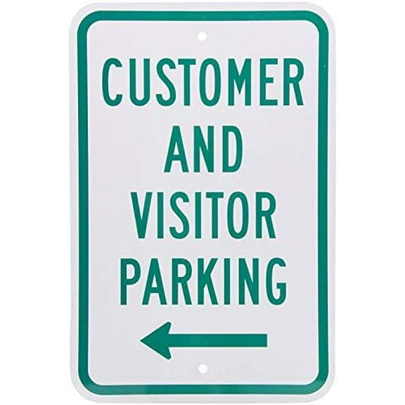 Warning Sign Customer and Visitor Parking with Left Arrow, Green on White Sign Business Sign 12X8 Inches Metal Tin Sign