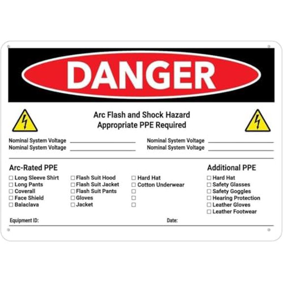 Warning Sign - Danger Arc Flash Amp Shock Hazard Checklist, Metal Aluminum Sign, Weather Resistant, Indoor Outdoor Use, 12X8 Inch