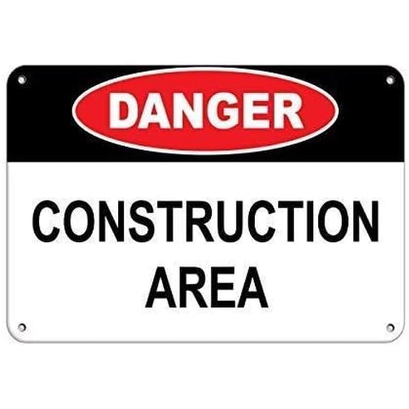 Warning Sign Danger Construction Area Hazard Sign Construction Sign Business Sign 12X8 Inches Metal Tin Sign
