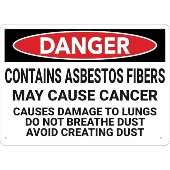 Warning Sign - Danger Contains Asbestos Fibers May Cause Cancer, Warning Tin Sign, for Home, Kitchen, Farm, Garden, Garage, Wall Decor, 12X8 Inch