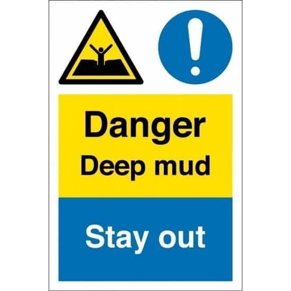 Warning Sign - Danger Deep Mud Stay Out, Aluminum Rust-Proof Sign for Outdoor/Indoor, Construction Zones, 12x8 inch