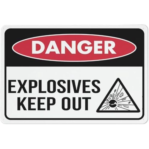 Warning Sign - Danger Explosives Keep Out Symbol, Rust Free Aluminum Metal Sign, Easy to Read, Sturdy, Keep Out, Outdoor Use, for Home, Farm, Yard, 12X8 Inch
