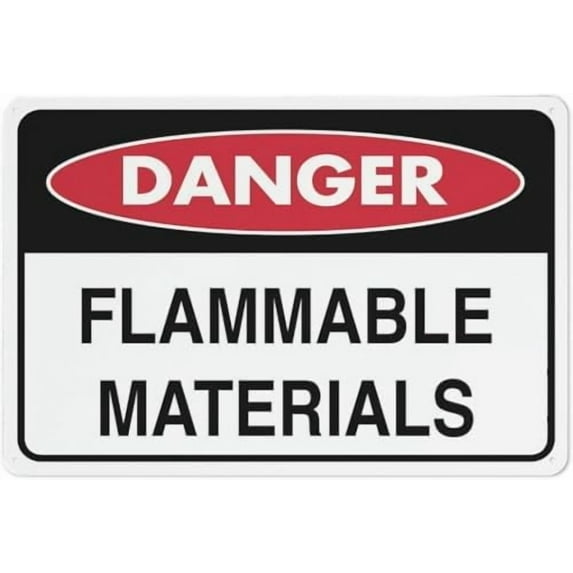 Warning Sign - Danger Flammable Materials, Warning Tin Sign, for Home, Kitchen, Farm, Garden, Garage, Wall Decor, Durable Metal Warning Sign, for Garage, Warehouse, 12X8 Inch