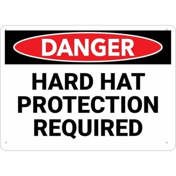 Warning Sign: Danger - Hard Hat Required for Business, Rust Free Aluminum Printed, 4 Pre-Drilled Holes, Durable; Suitable for Offices, Industrial Facilities, Commercial Spaces 12x8 inch
