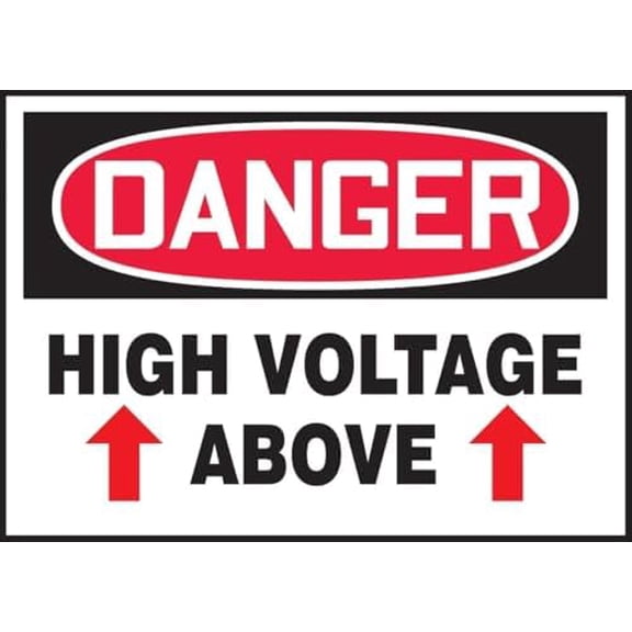 Warning Sign - Danger High Voltage Above, Metal Sign, for Home, Business, Public Use, 12X8 Inch